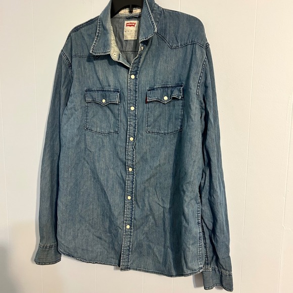 Levi's Mens Denim Western Shirt XXL Blue Long Sleeve Snap Button Pockets - Picture 2 of 12